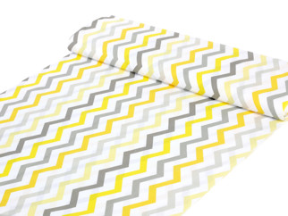 Bavlnené plátno SIMONA - vzor 997 žltooranžové a sivé cik-cak prúžky - metráž š. 160cm