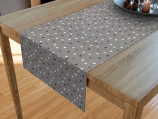 Bavlnený behúň na stôl - vzor farebné bodky na tmavo sivom