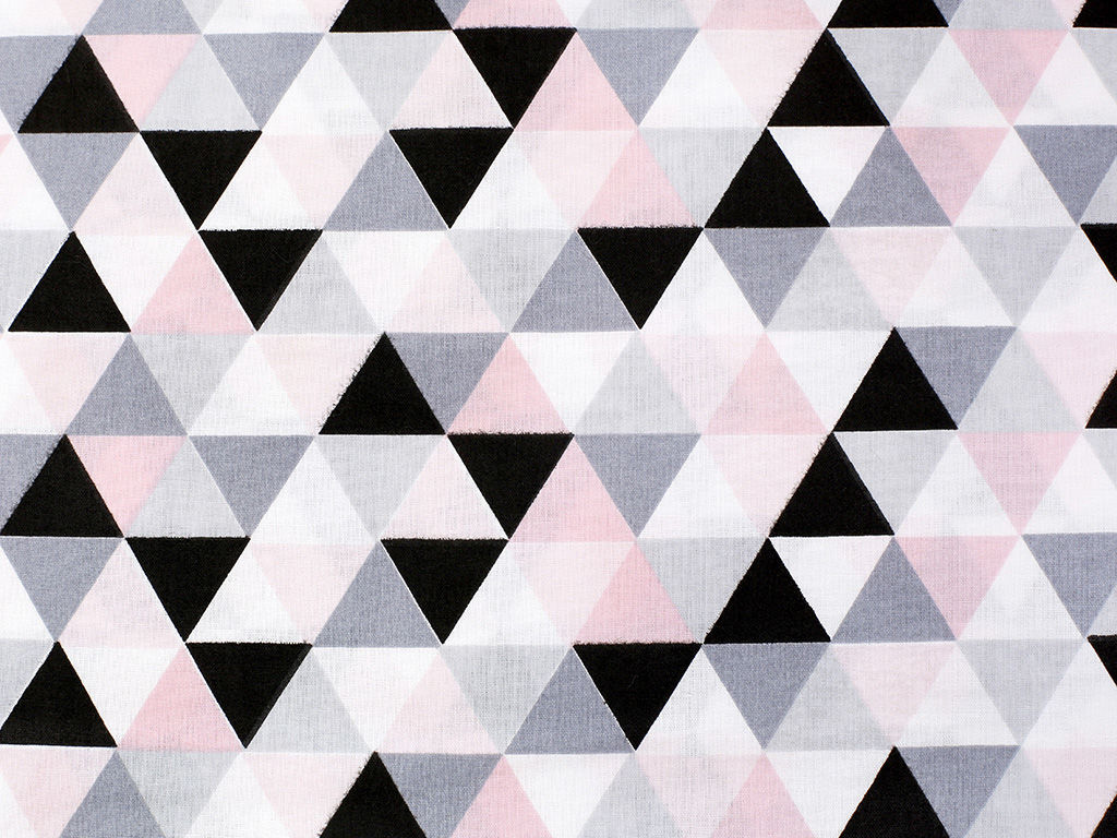 Bavlnené plátno - ružové a sivé trojuholníky