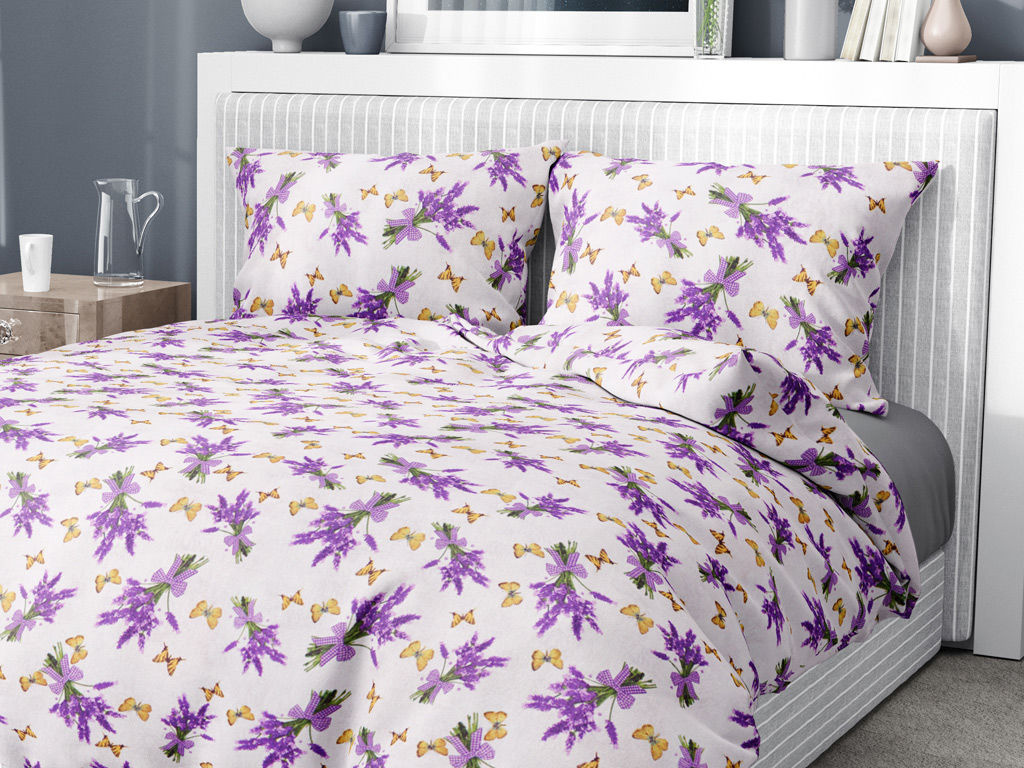 Bavlnené posteľné obliečky - levanduľa s motýľmi