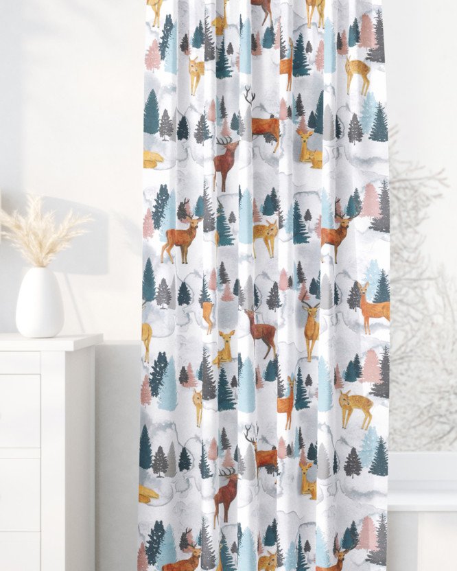Vianočný dekoračný záves Loneta - maľovaní jeleni a srnky