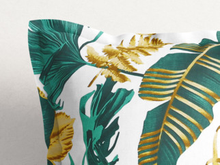 Bavlnená obliečka na vankúš s ozdobným lemom - palmové listy na bielom