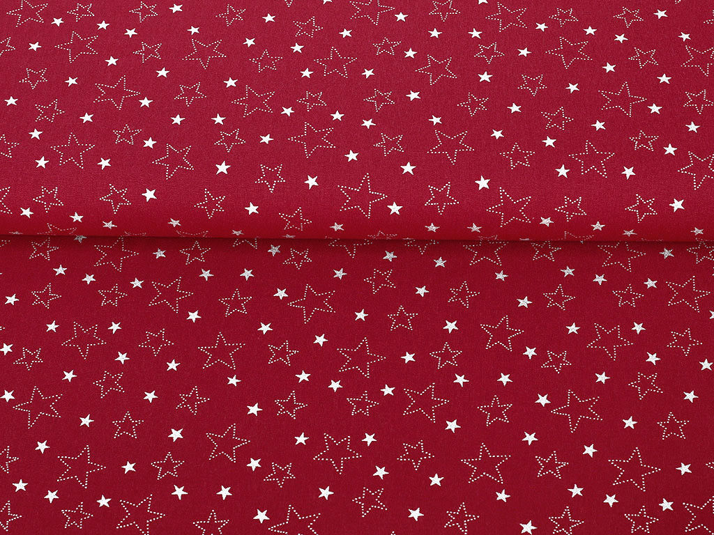 Bavlnené plátno - biele hviezdičky na červenom