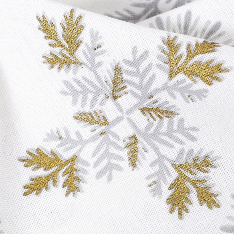Vianočná kuchynská bavlnená utierka - sivé vločky so zlatými trblietkami