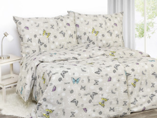 Krepové posteľné obliečky - vzor 849 farební motýle na sivom