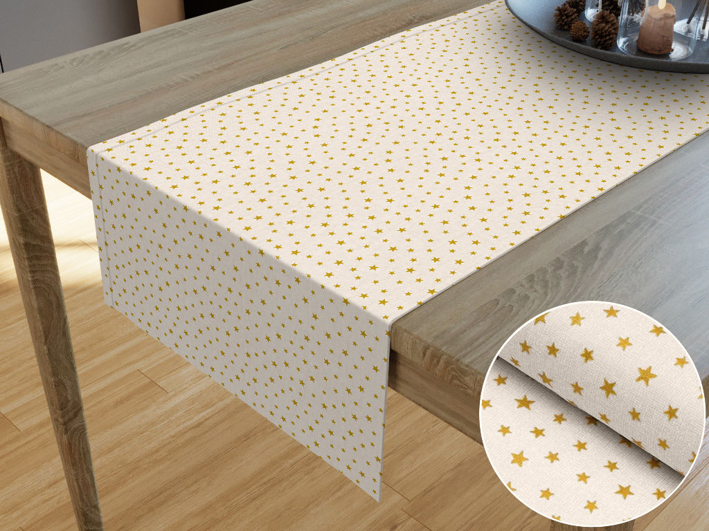 Behúň na stôl 100% bavlnené plátno - zlaté hviezdičky na béžovom