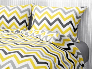 Bavlnené posteľné obliečky - vzor 943 žlté a sivé cik-cak prúžky