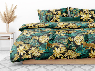 Bavlnené posteľné obliečky - palmové listy na čiernom