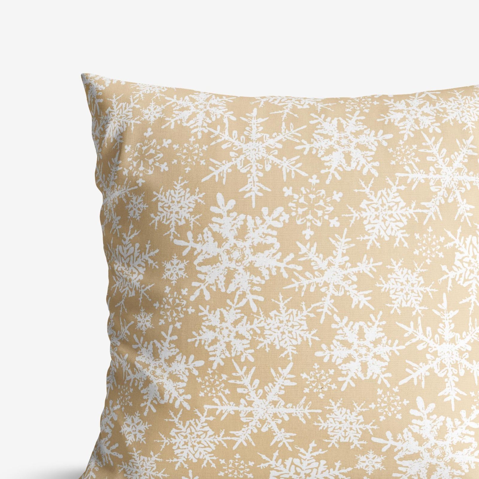 Vianočná bavlnená obliečka na vankúš - snehové vločky na zlatom