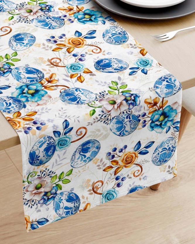Veľkonočný behúň na stôl Loneta - maľované modré kraslice