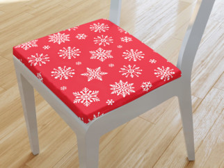 Vianočný bavlnený podsedák 38x38 cm - vzor vločky na žiarivo červenom