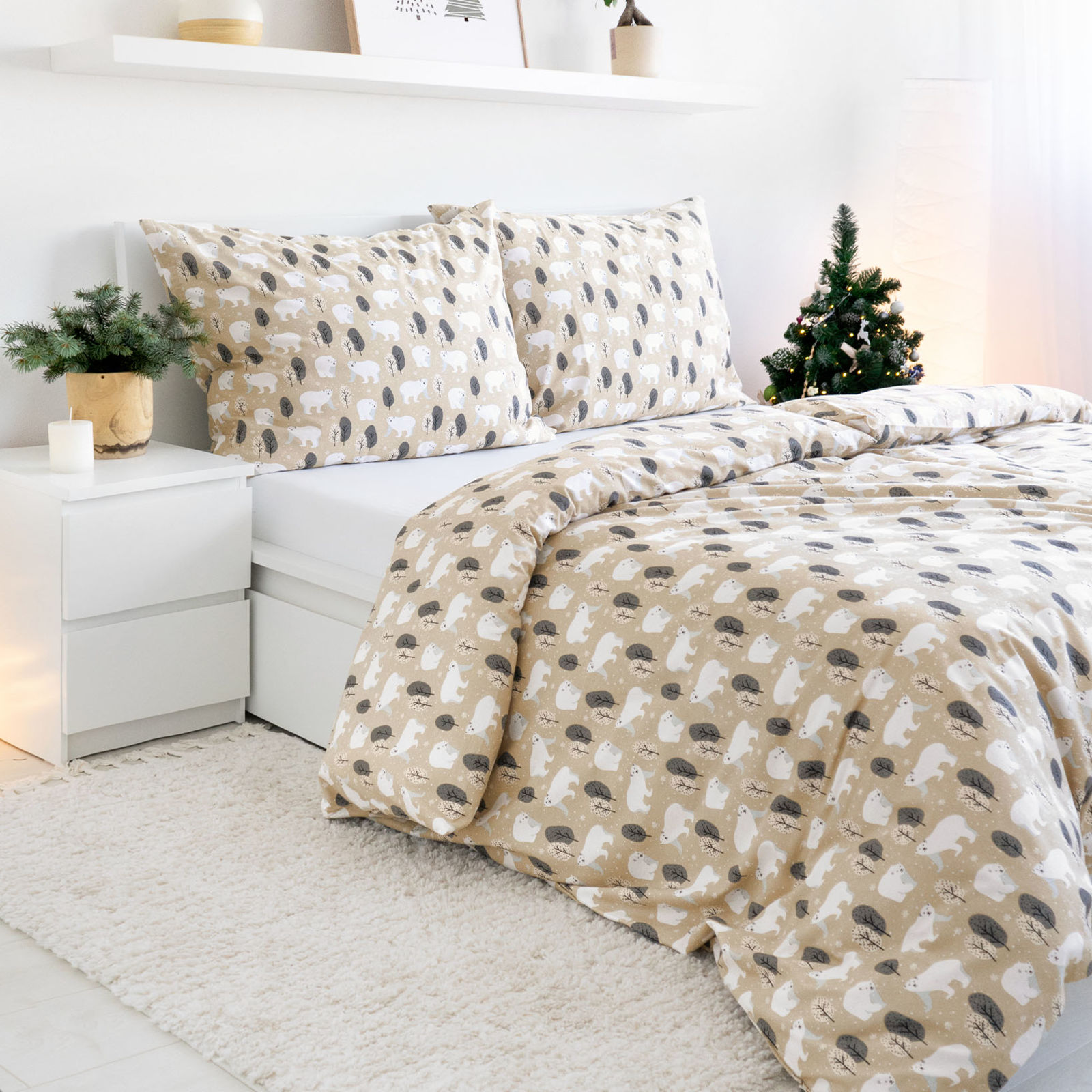 Vianočné flanelové posteľné obliečky - ľadové medvede