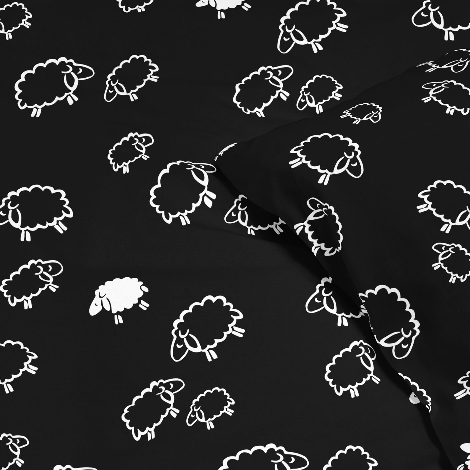 Detské bavlnené obliečky - biele ovečky na čiernom