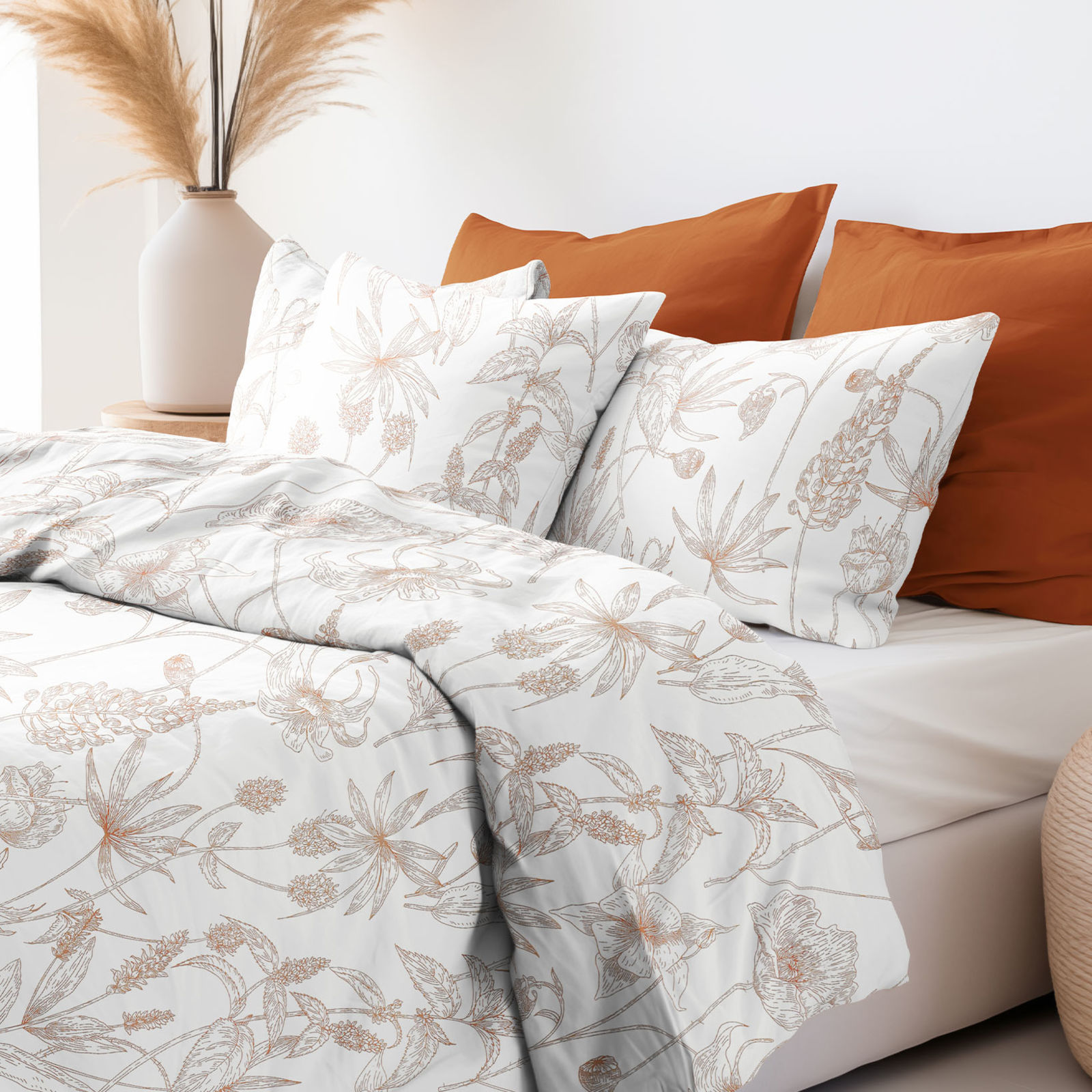 Bavlnené posteľné obliečky - režné kvety s listami