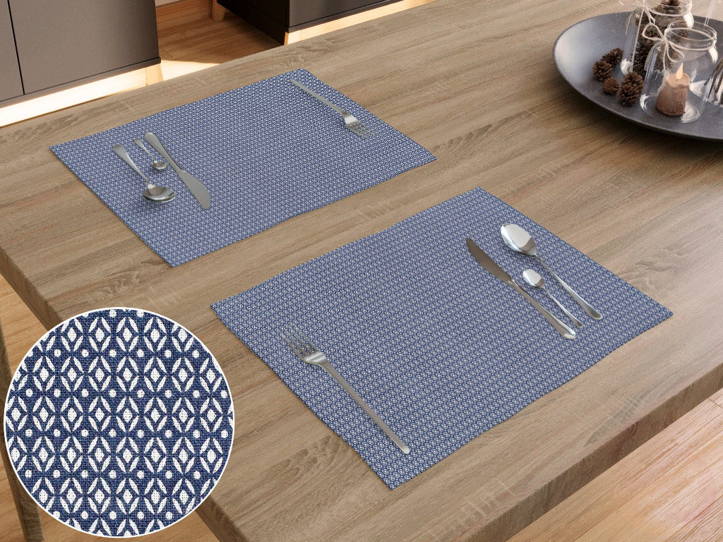 Prestieranie na stôl 100% bavlnené plátno - geometrické tvary na tmavo modrom - sada 2ks