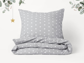 Vianočné bavlnené posteľné obliečky - biele hviezdičky na svetlo sivom