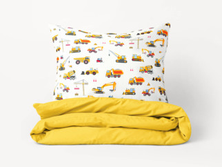 Detské bavlnené obliečky Duo - nákladné autá a bagre so žltou