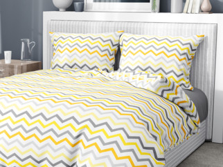 Bavlnené posteľné obliečky - vzor 997 žltooranžové a sivé cik-cak prúžky