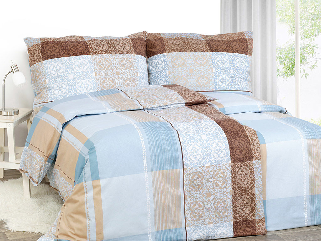 Bavlnené posteľné obliečky - zámocké ornamenty na modro-hnedom