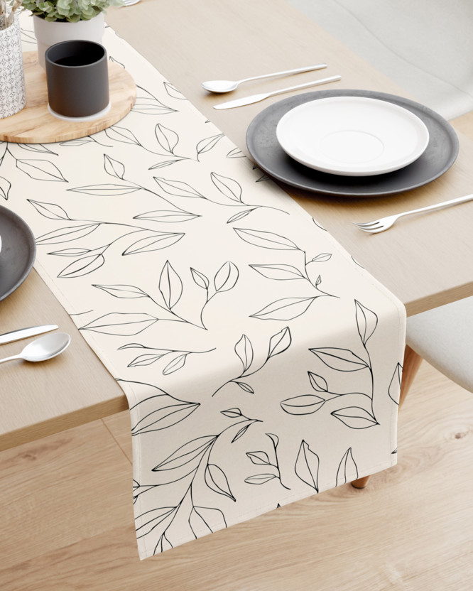 Behúň na stôl 100% bavlnené plátno - listy na prírodnom