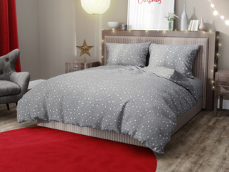 Bavlnené posteľné obliečky - vzor 513 drobné biele hviezdičky na sivom