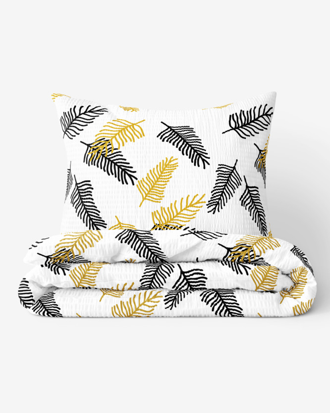 Krepové posteľné obliečky Deluxe - čierne a zlaté palmové listy