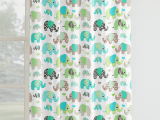 Detský bavlnený záves - vzor zelení sloni na bielom