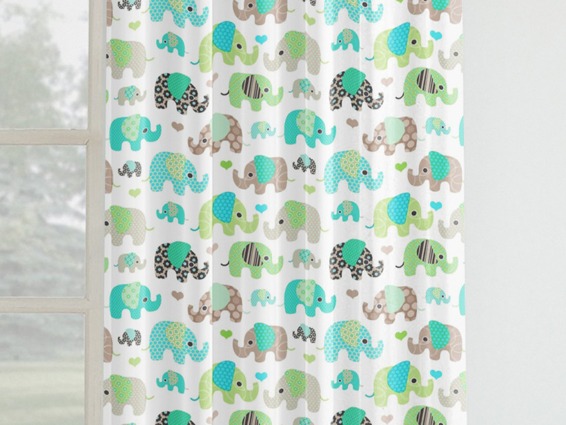 Detský bavlnený záves - zelenomodrí sloni
