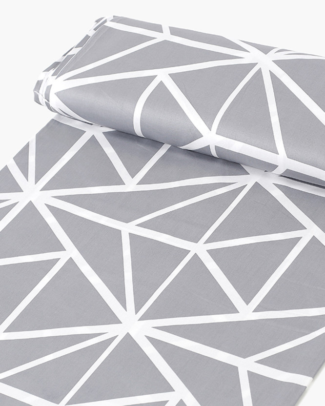 Bavlnený satén Deluxe - biele geometrické tvary na sivom