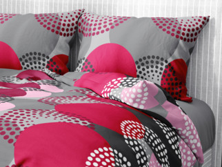 Bavlnené posteľné obliečky - vzor 652 vínovo červené kruhy na sivom
