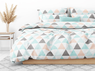Bavlnené posteľné obliečky - vzor 1039 tyrkysovo-lososové trojuholníky