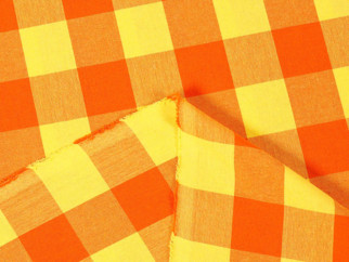 Bavlnený záves KANAFAS - vzor veľké oranžovo-žlté kocky
