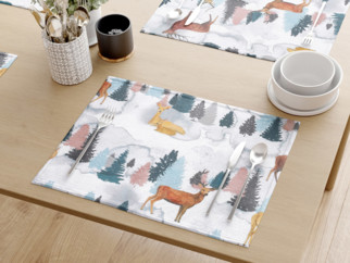 Vianočné prestieranie na stôl LONETA - vzor maľovaní jeleni a srnky - sada 2ks