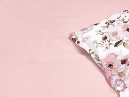 Bavlnené posteľné obliečky Duo - kvety sakury s púdrovo ružovou