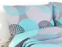 Krepové posteľné obliečky - vzor 649 tyrkysové kruhy na sivom