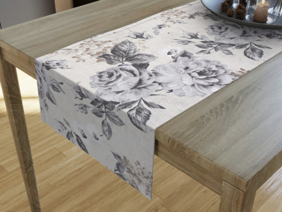 Dekoračný behúň na stôl LONETA - vzor veľké sivé ruže