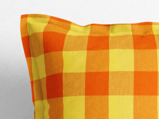 Bavlnená obliečka na vankúš s ozdobným lemom - veľké oranžovo-žlté kocky