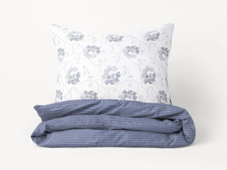 Bavlnené posteľné obliečky - vzor 953 tmavo modré kvetované ornamenty s geometrickými tvarmi