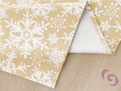 Vianočný bavlnený záves - vzor snehové vločky na zlatom