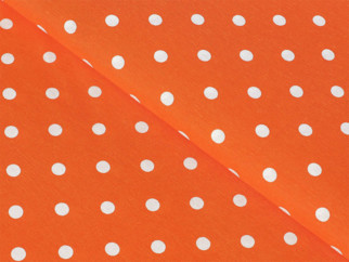 Dekoračná látka Loneta - biele bodky na oranžovom - šírka 140, 280 cm