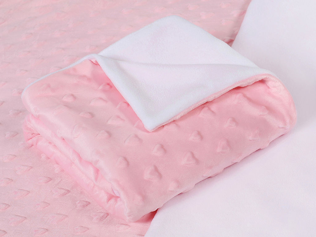 Detská deka Minky srdiečka - ružová - 75x100 cm