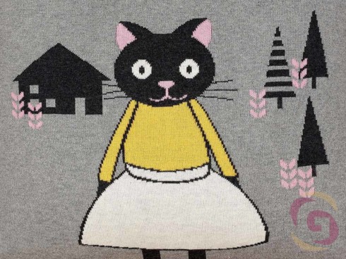 Luxusná pletená obliečka na vankúš vzor mačka v sukni