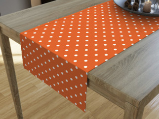 Dekoračný behúň na stôl LONETA - vzor biele bodky na oranžovom