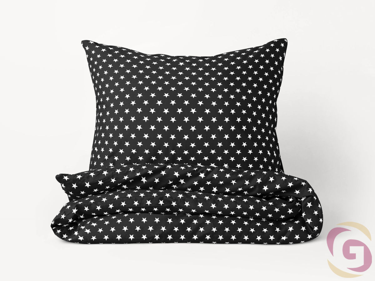 Bavlnené posteľné obliečky - vzor 541 biele hviezdičky na čiernom