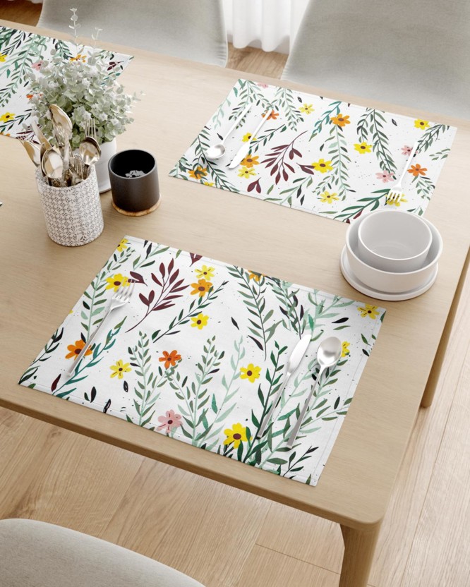 Prestieranie na stôl 100% bavlnené plátno - maľované kvety s lístkami - sada 2ks