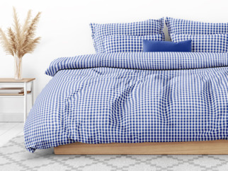 Tradičné bavlnené posteľné obliečky - vzor 802 modré a biele kocky