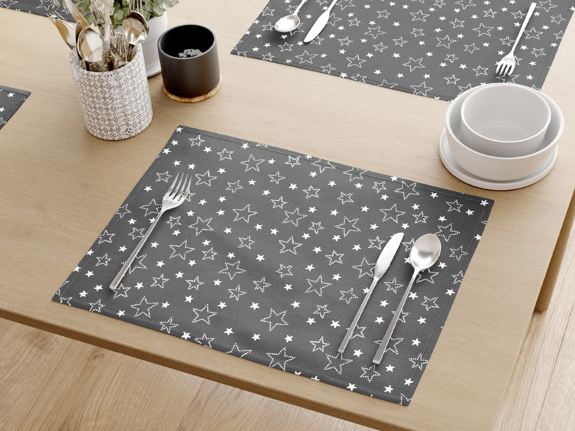 Prestieranie na stôl 100% bavlnené plátno - biele hviezdičky na sivom - sada 2ks