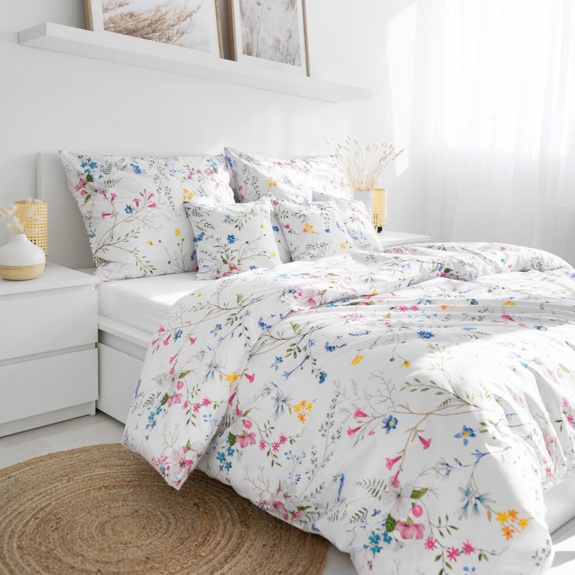 Bavlnené posteľné obliečky - maľované lúčne kvety
