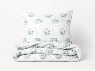 Flanelové posteľné obliečky - tmavo zelené kvetované ornamenty na bielom