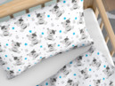 Detské bavlnené obliečky do postieľky - vzor 576 roztomilí medvedíci s modrými hviezdičkami